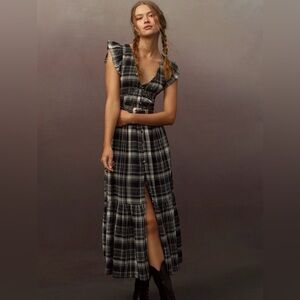 Anthropologie Peregrine Midi Dress in Black Plaid